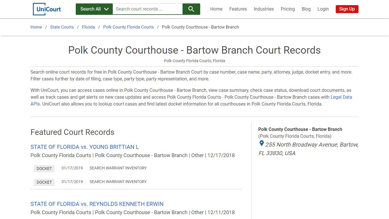 Polk County Courthouse - Bartow Branch Court Records ...